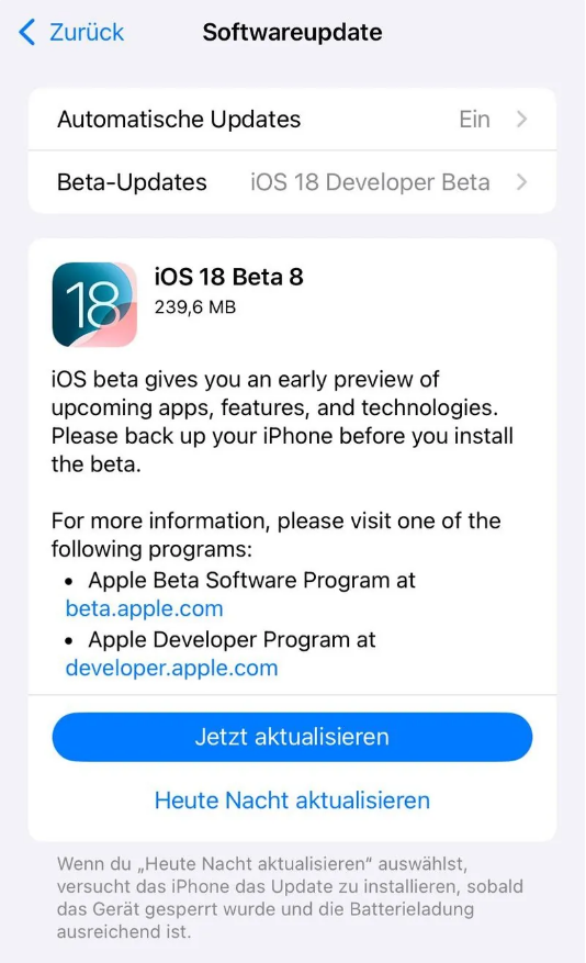 灞桥苹果手机维修分享苹果 iOS / iPadOS 18 开发者预览版 Beta 8 发布 